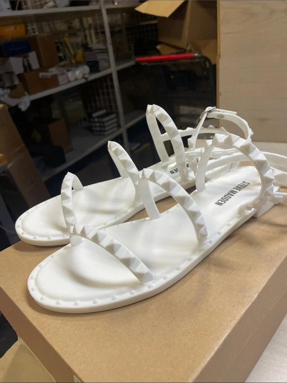 Steve Madden White Studded Strappy Flat Sandals #652